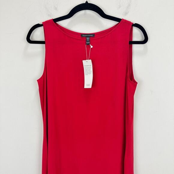 Eileen Fisher Silk Georgette Tunic Top Sleeveless Minimalist Scalt Red XXS NWT - Picture 7 of 9
